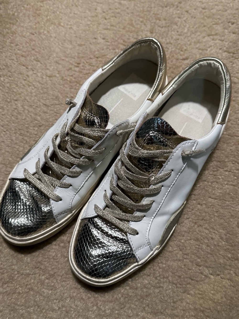 Dolce Vita White Sneakers with Metallic Silver Accents